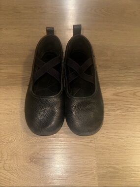 Zara Leather Black Girls Mary Jane Ballet Flats with Cross Elastic Straps